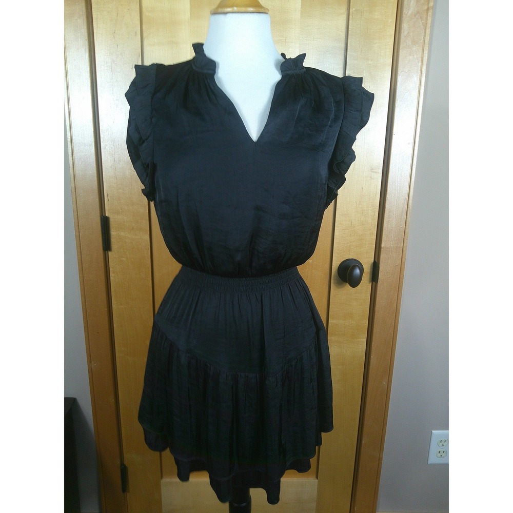 Steve Madden Black Ruffle V-Neck Smocked Mini Dress BM38058N Small